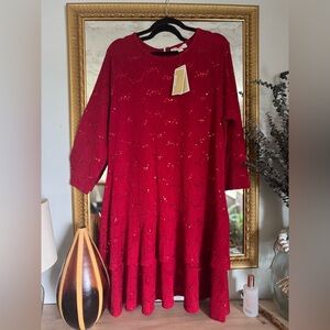 NWT Michael Kors Red Tiered Ruffled Mini Dress